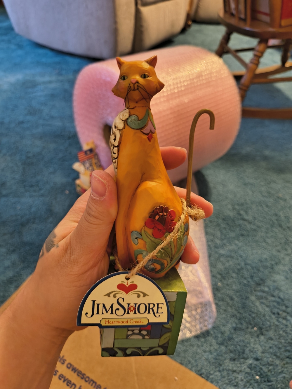 Jim Shore Hand-Painted Yellow & Green Floral Cat Figurine